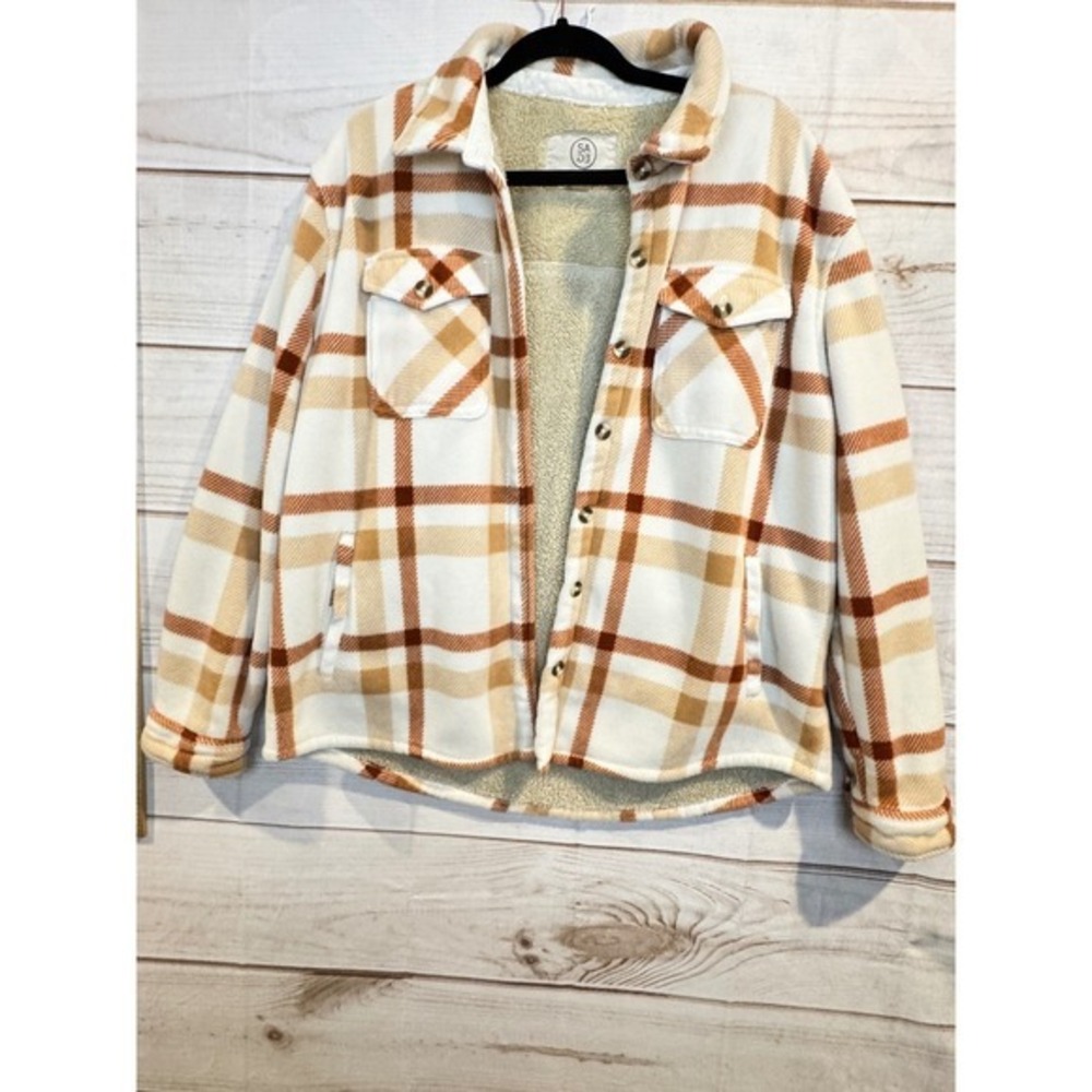 Sage Collective Cozy Sherpa Lined Plaid Flannel Shirt Jacket L/G - Picture 2 of 8